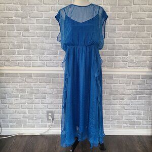 Adelyn Rae Blue Organza Ruffled Dress Sheer Overlay NEW XXL Maxi Fairycore